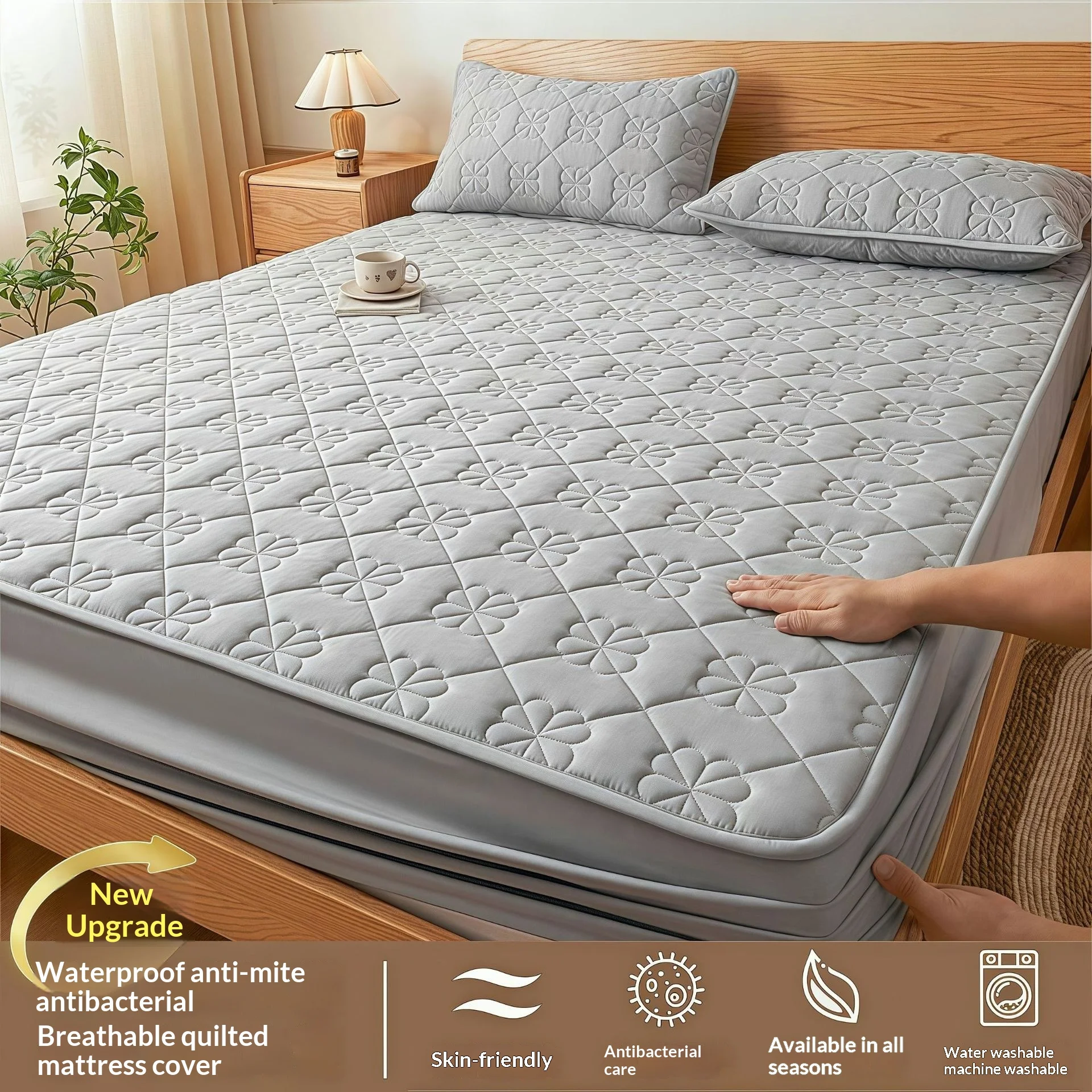 واقي مرتبة مبطن مقاوم للماء مكون من 3 طبقات من مادة TPU المدعومة بالبوليستر المصقول، غطاء مرن فائق النعومة ودافئ لجميع الجوانب