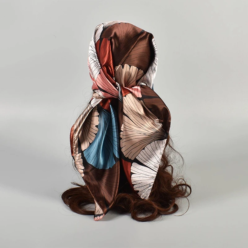 New Fashion Silk Scarf 90*90cm Scarftop Headwraps Women Vintage Four Seasons Hair Scarve Hijab Foulard Bandana Femme Headscarf
