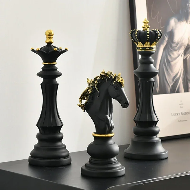 Resin International Chess Figurine for Interior King Knight Sculpture, Home Desktop Decor, Living Room Decoration, Retro, 1Pc view 3