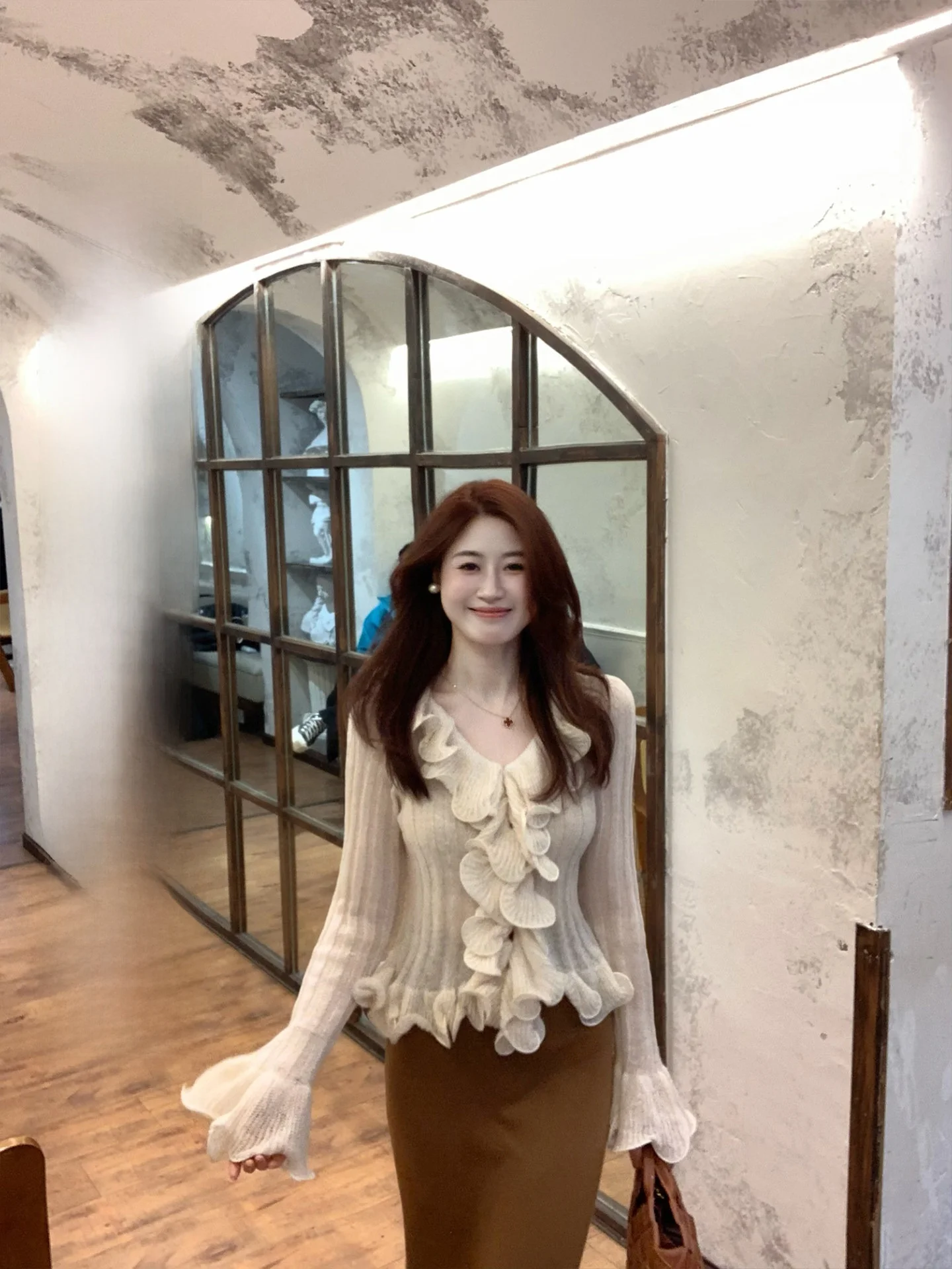 

one Juicy Sun Gentle Faion Design Knitwear Base Layer Outerwear with Lace Trim Women's Long Sve Regular Fit Sweater