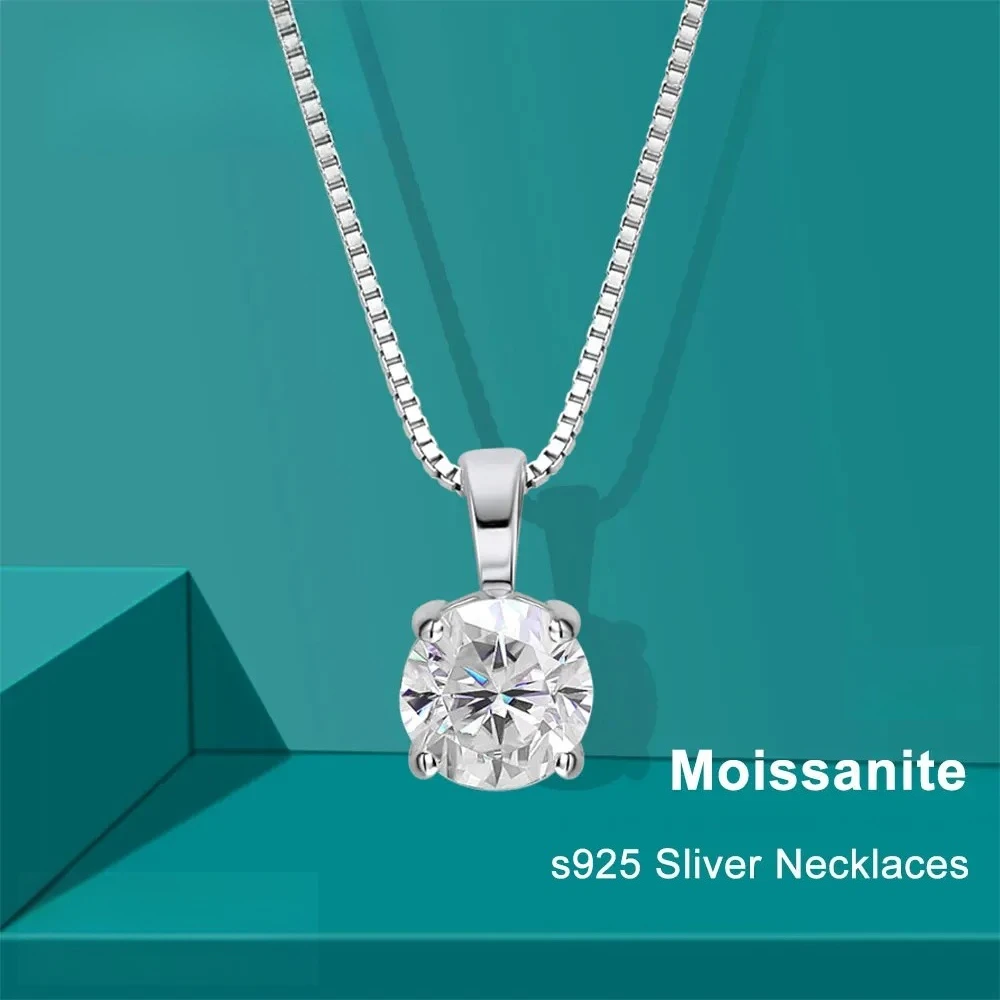 

1ct Moissanite Pandent Necklace s925 Sterling Silver Plated 18k Box Chain Dainty Necklaces for Women Fine Jewelry Gift
