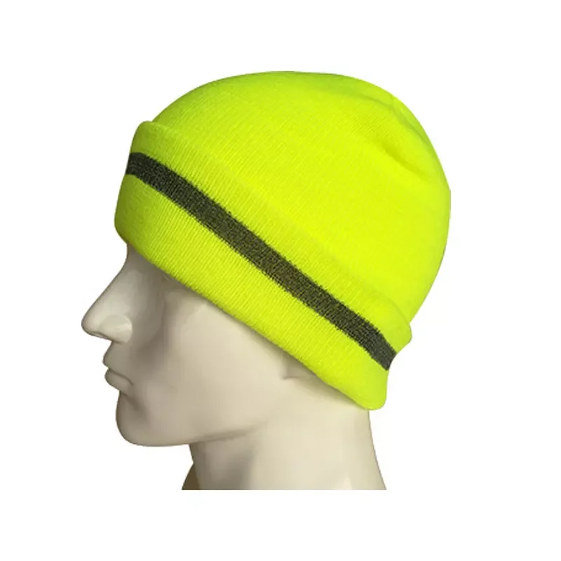 Winter Cap Beanie Fluorescent Color Reflective Striped Acrylic Double Knit Hat Outdoor Sweater Satin Lined Hat