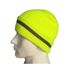 Winter Cap Beanie Fluorescent Color Reflective Striped Acrylic Double Knit Hat Outdoor Sweater Satin Lined Hat