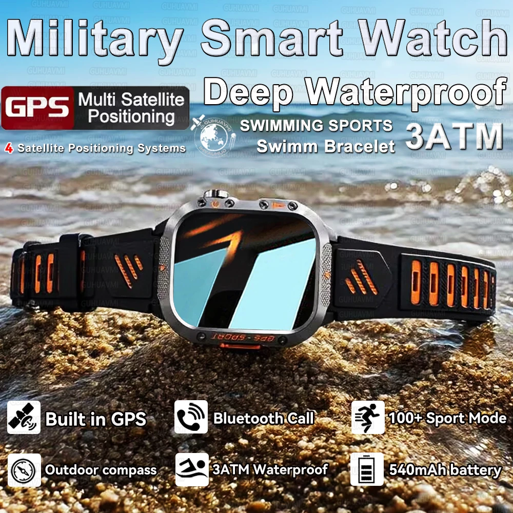 

2025 New Military GPS Smart Watch 3ATM Waterproof Built-in Dual-band GNSS Compass Military Call Sport Heart rate Smart Watch Men