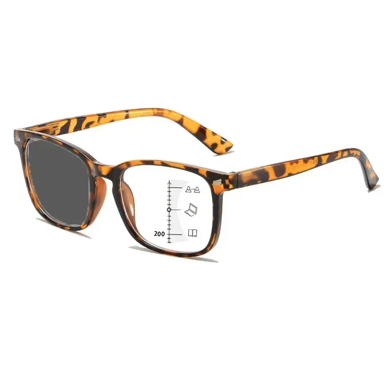 Multifokale photochrome Lesesonnenbrille für Herren, Vintage-Stil, nah weit, Farbwechsel, progressive Presbyopie-Brille, 0 bis +4,0