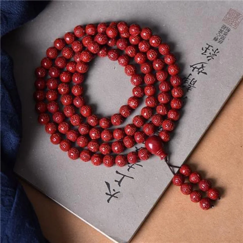 UMQ 108 Beads Six Words Mantra Multi-Circle Bracelet Men'S And Women'S Cinnabar 108 Pieces