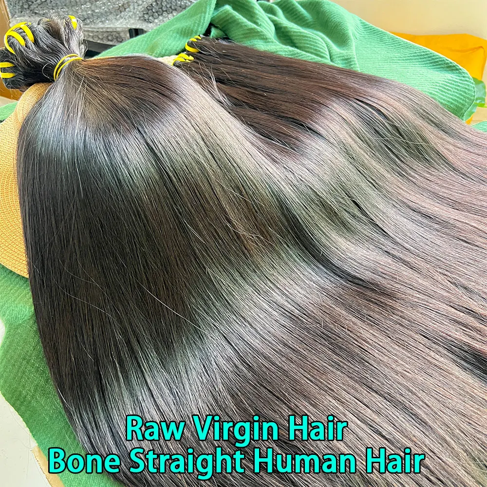 

Натуральные прямые волосы Bone Straight, 100% необработанные, 10-36 дюймов, двойная трессировка, для наращивания # 1B Натуральный черный для женщин