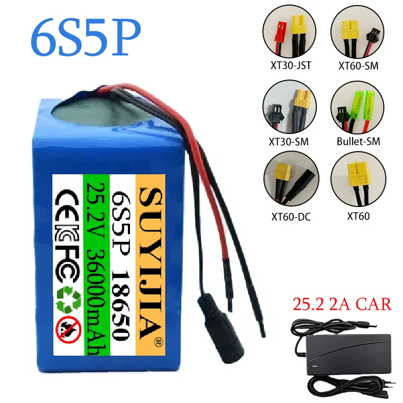 New 6S5P 18650 25.2V 36000mAh rechargeable lithium-ion electric bicycle/motorcycle/electric lithium-ion battery 2A 25.2V charger
