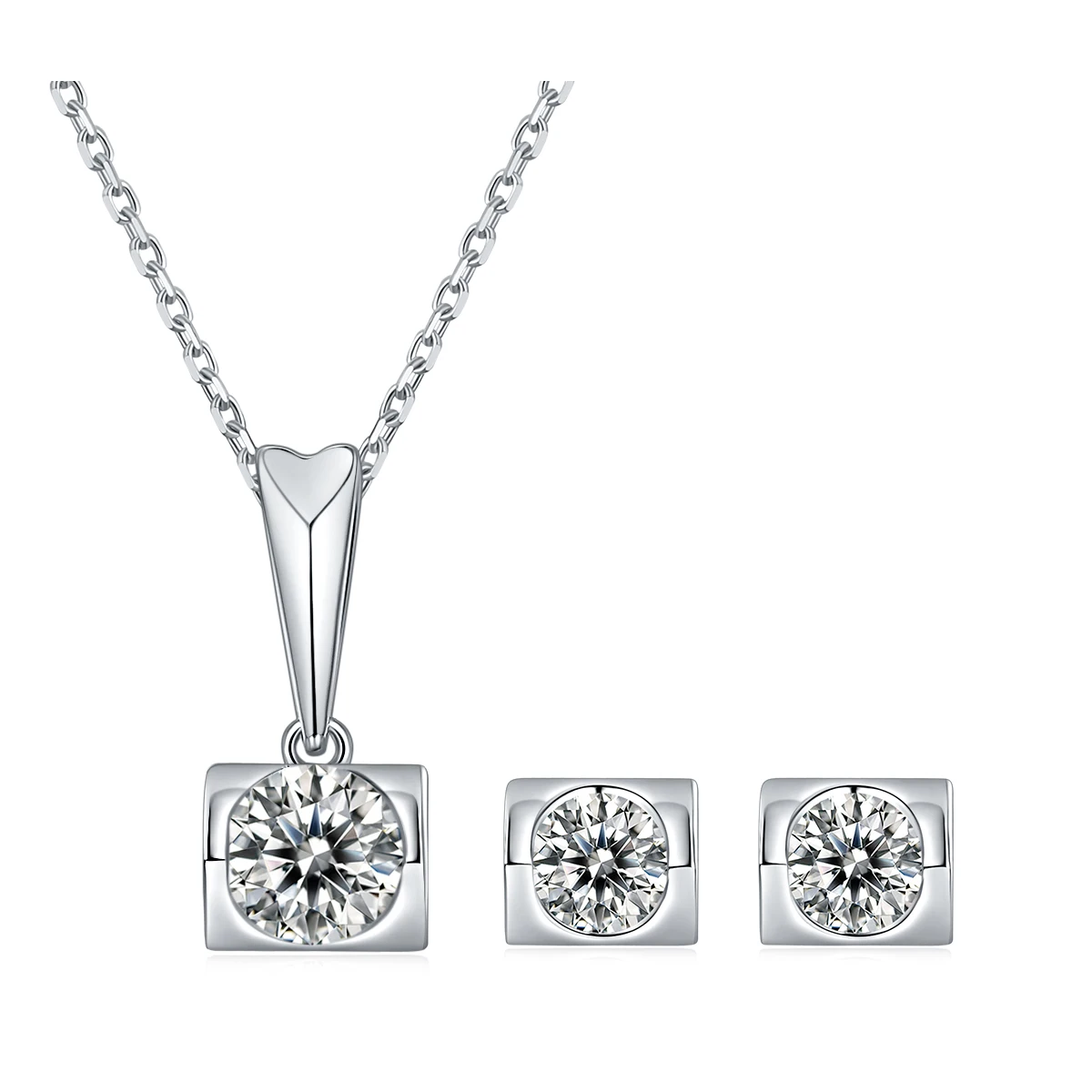 

925 Silver Angel Kiss 0.5ct-1.0ct Fashion Pendant And Earrings Square Moissanite Jewelry Set For Wedding