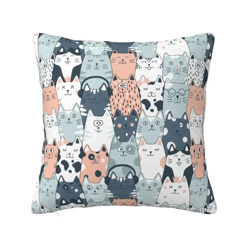 Nordic Style Cute Kitten Cat Doodle Cushion Covers 60x60cm Soft Throw Pillow Case for Car Square Pillowcase Home Decorative