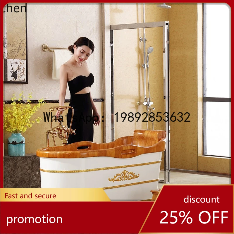 YFY  Beauty Salon Rubber Wood Barrel Home Use Solid Wood Bathtub Wooden Bath Bucket for Adults