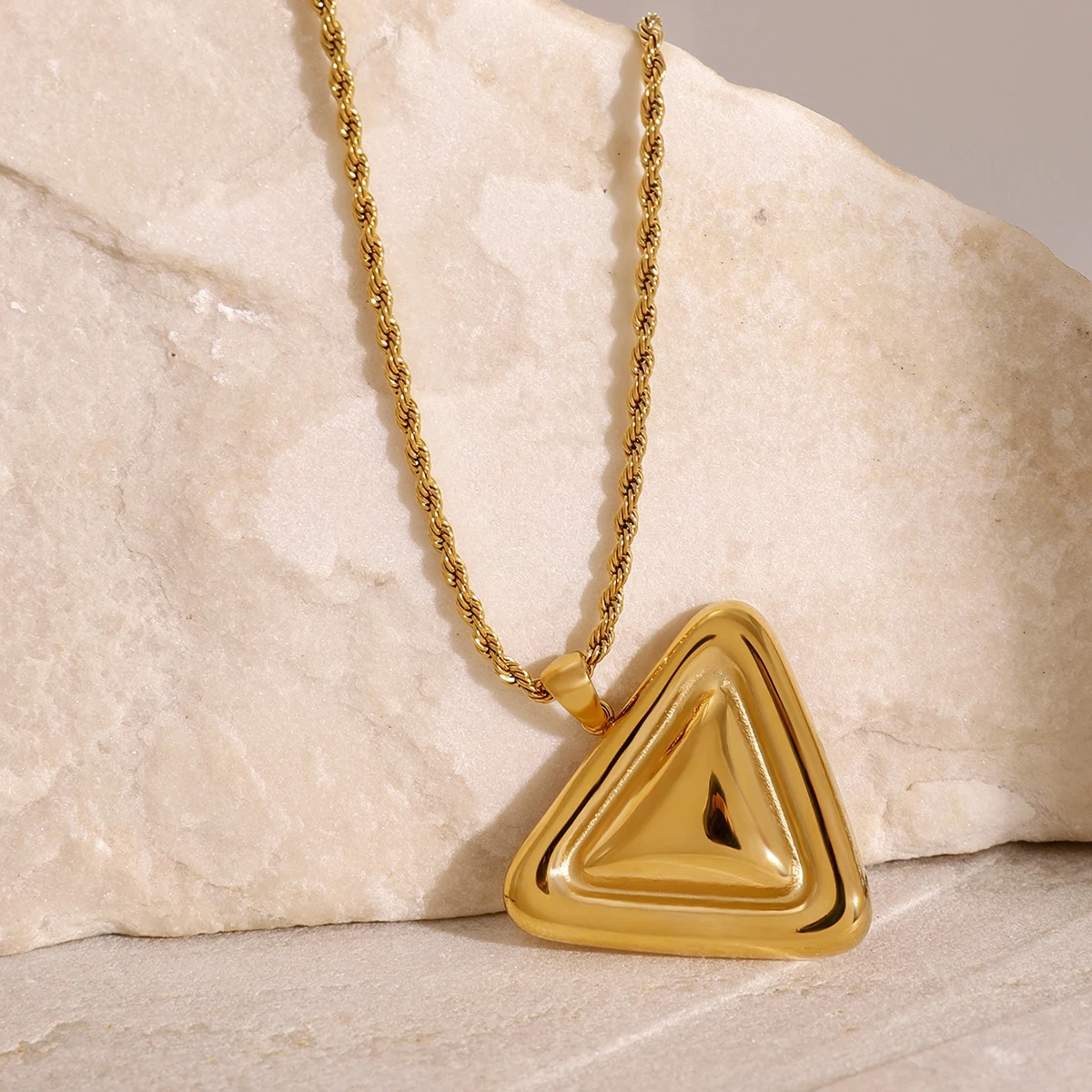 Jewelryposter New Cute Colorblocked Chubby Triangle Shiny Glossy Earrings Necklace 18K Gold Plated Stainless Steel Waterproof