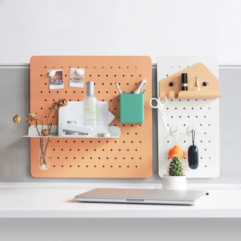 Hole board desk screen rack metal baffle nail-free storage lattice decoration creative desktop nail-free