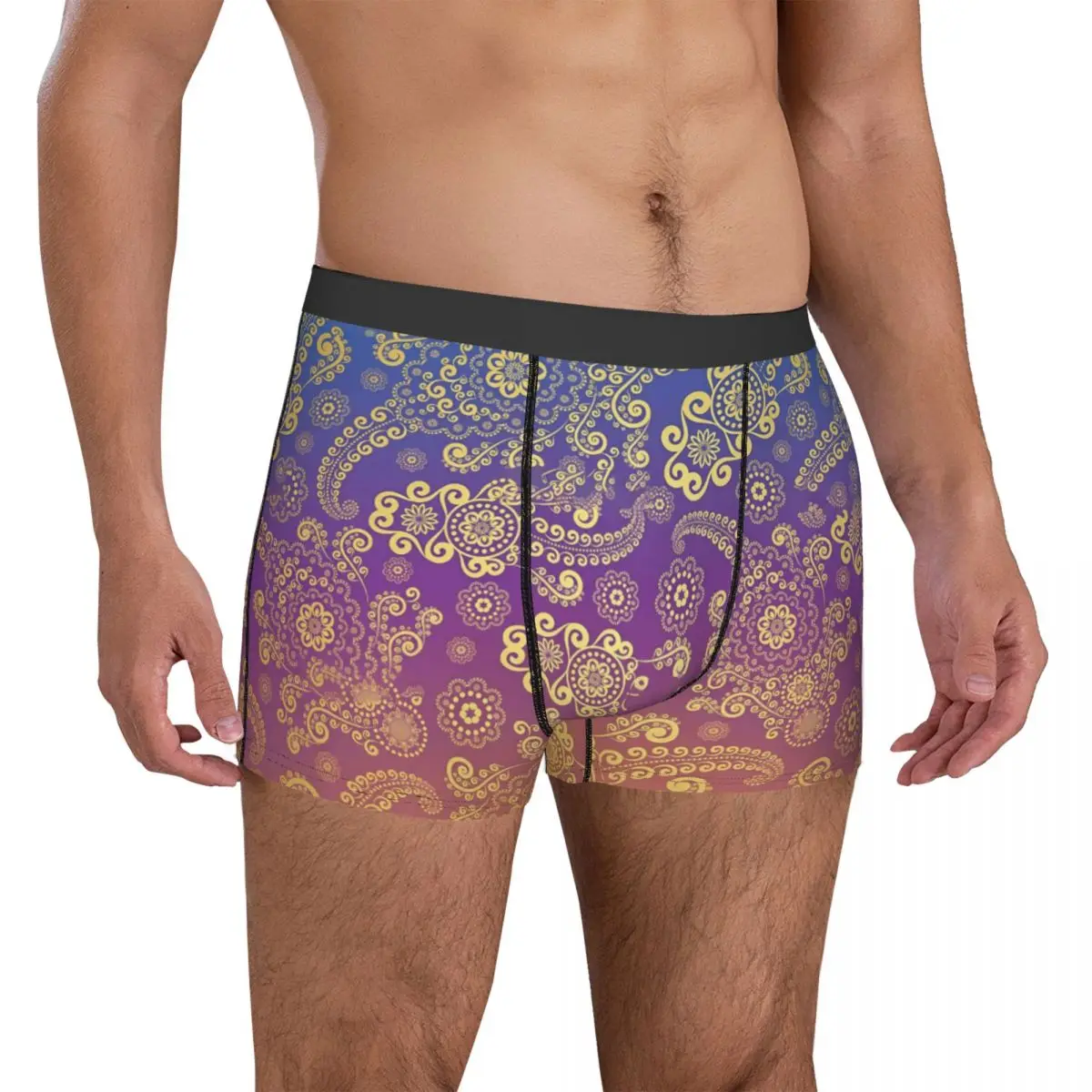 Golden Paisley Underwear Purple Orange Male Panties Sublimation Classic Boxer Shorts High Quality Boxer Brief Big Size