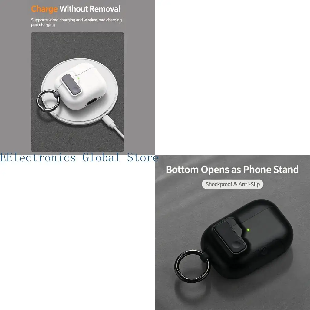 462B Lock Lid Earbud Case Cover with Carry Hanger, Light Window, Foldable Stand, and Travel Use for Daily Commute Carry