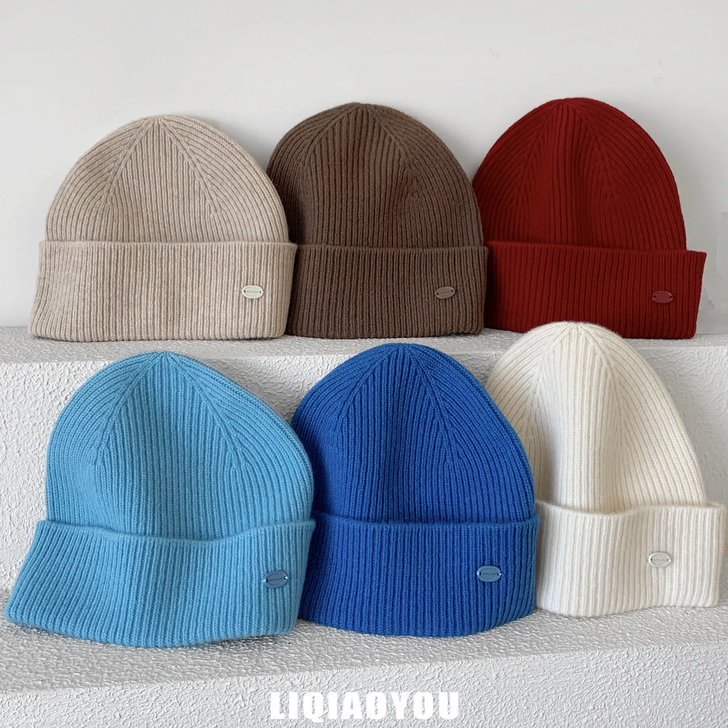 Adults 100% Australian Wool Beanie Hat Ribbed Cuff Knit Beige Brown Red Light Blue Dark White Women Warm Cozy Daily Wear Classic