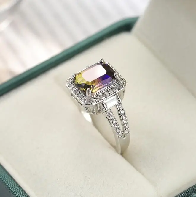 Luckyshine Square Black Onyx Multicolor Tourmaline Gemstone Gold Plated Silver Rings for Holiday Gifts view 5