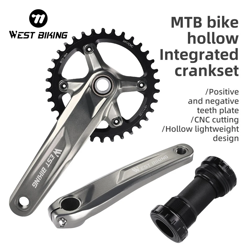 

WEST BIKING Mountain Bike Crankset With Bottom Bracket 96BCD 34T Narrow Wide Chainring CNC Aluminum Alloy MTB 10/11/12 Speed Set