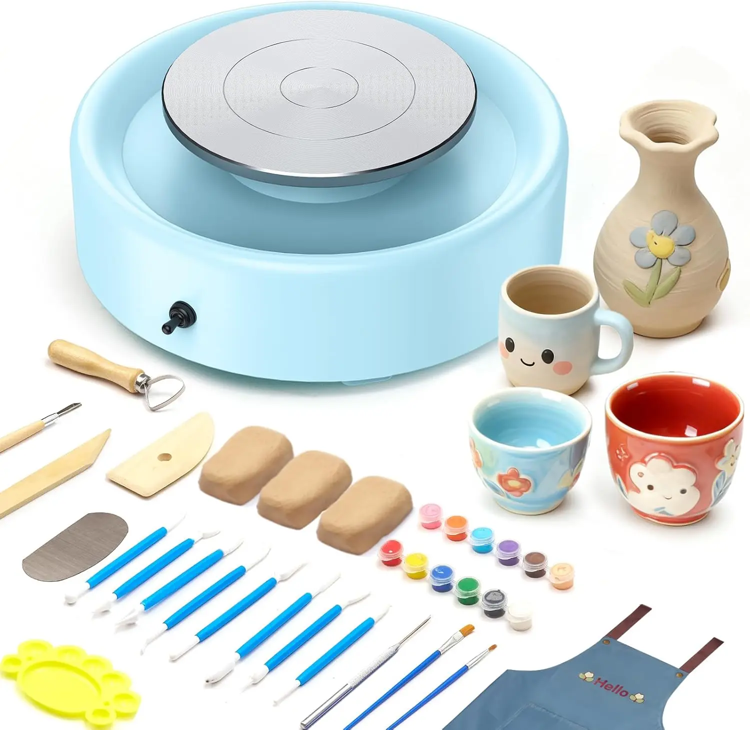 

Mini Pottery Wheel Machine for Beginners & Kids, 6" Turntable, 75W Motor, Adjustable Speed, Low Noise, Ceramic Kit with 18 Tools, Home DIY