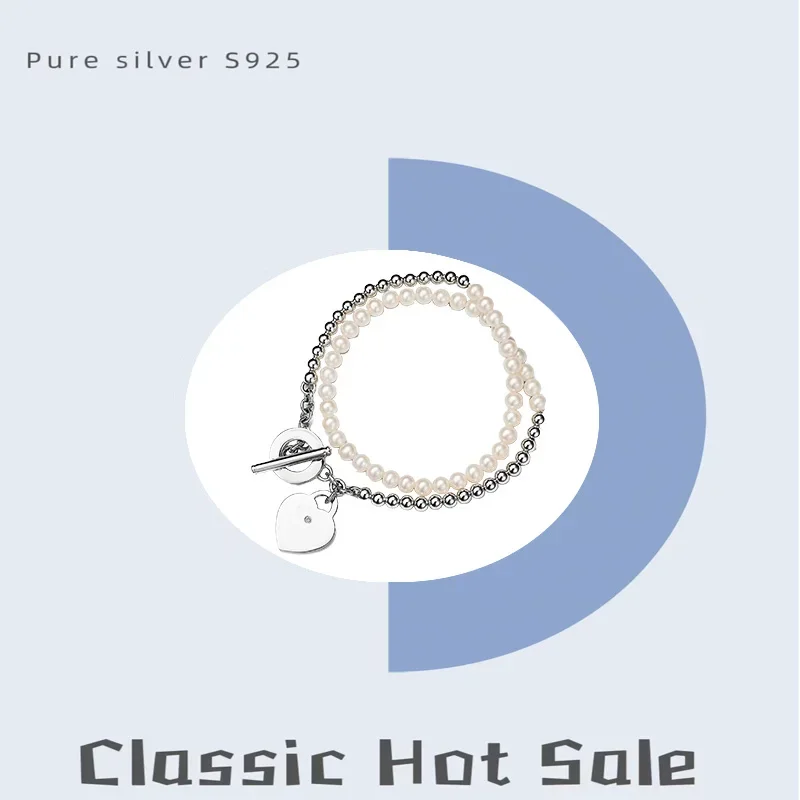 

2025 New Pure Silver S925 Bracelet Inlaid with Pearls and Diamonds, Wrapped in Pearl Style Romantic OL Style, Mother's Day Gift