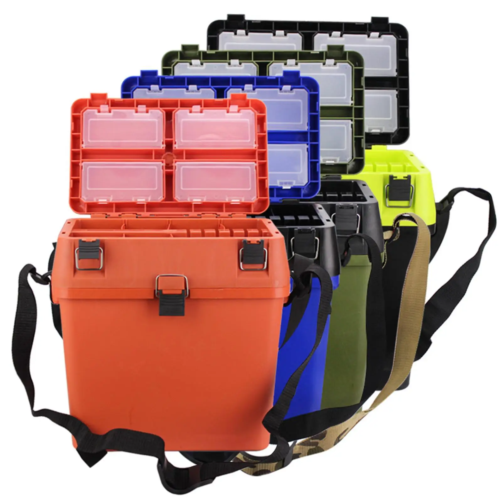 

Multifunctional Fishing Equipment Storage Box Portable Organizer Case with Seat and Lure Compartments for Fishing Trips