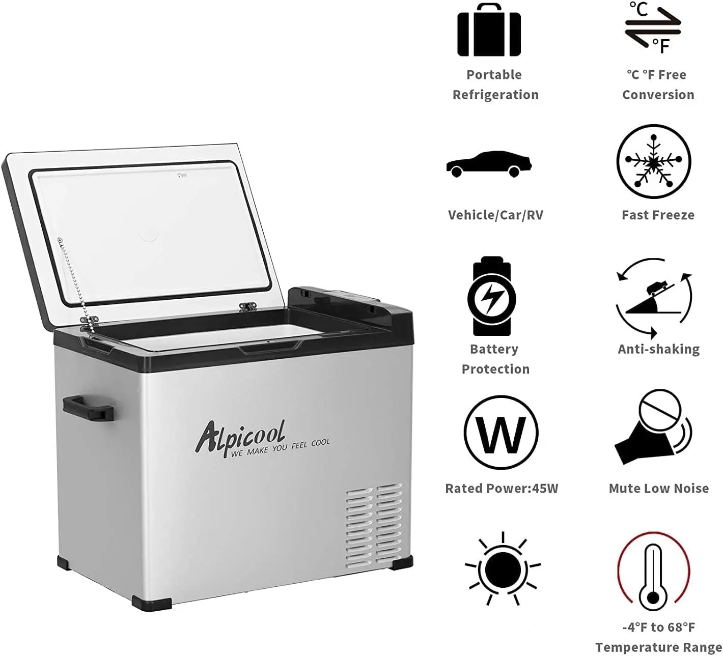 Alpicool C40 Portable Refrigerator, 12 Volt Car Freezer, 42 Quart(40 Liter) Fast Cooling 12V Fridge Cooler for RV, Truck, Campin