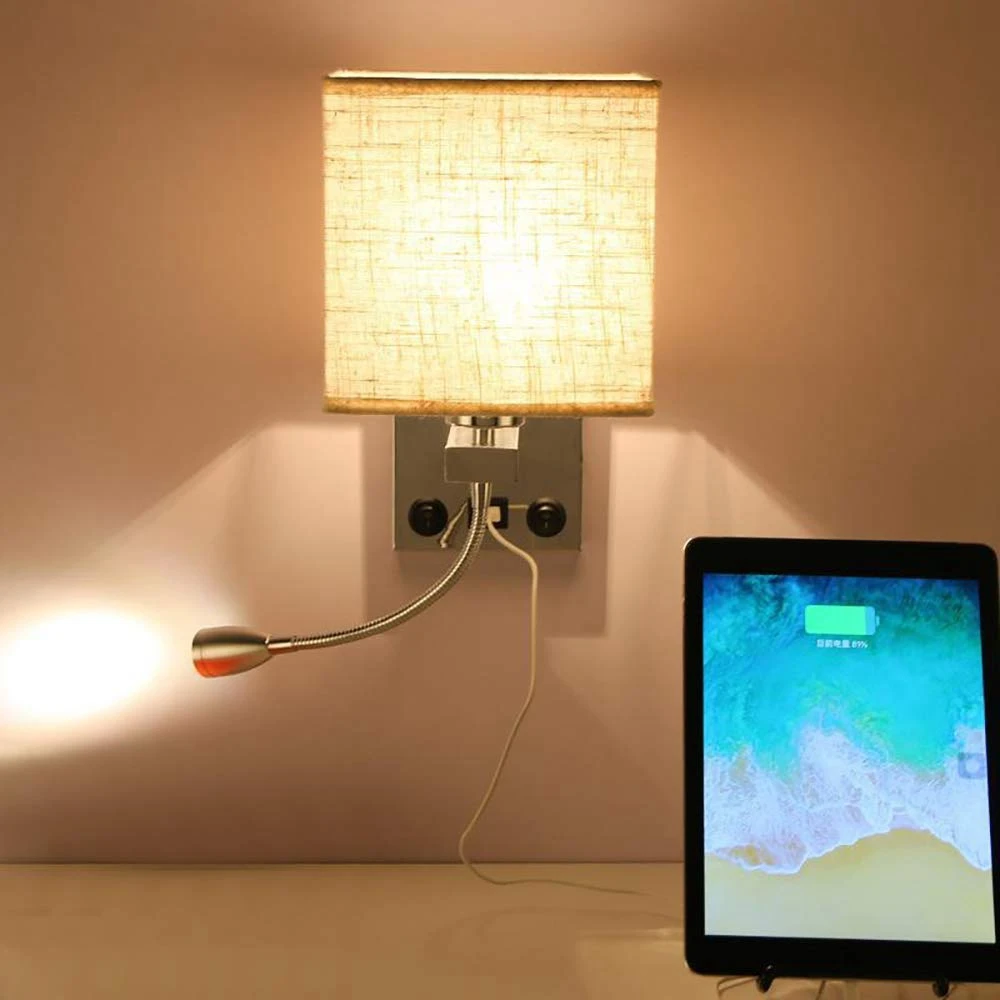 Lámpara de pared LED con puerto USB, luz de noche (sin bombillas)