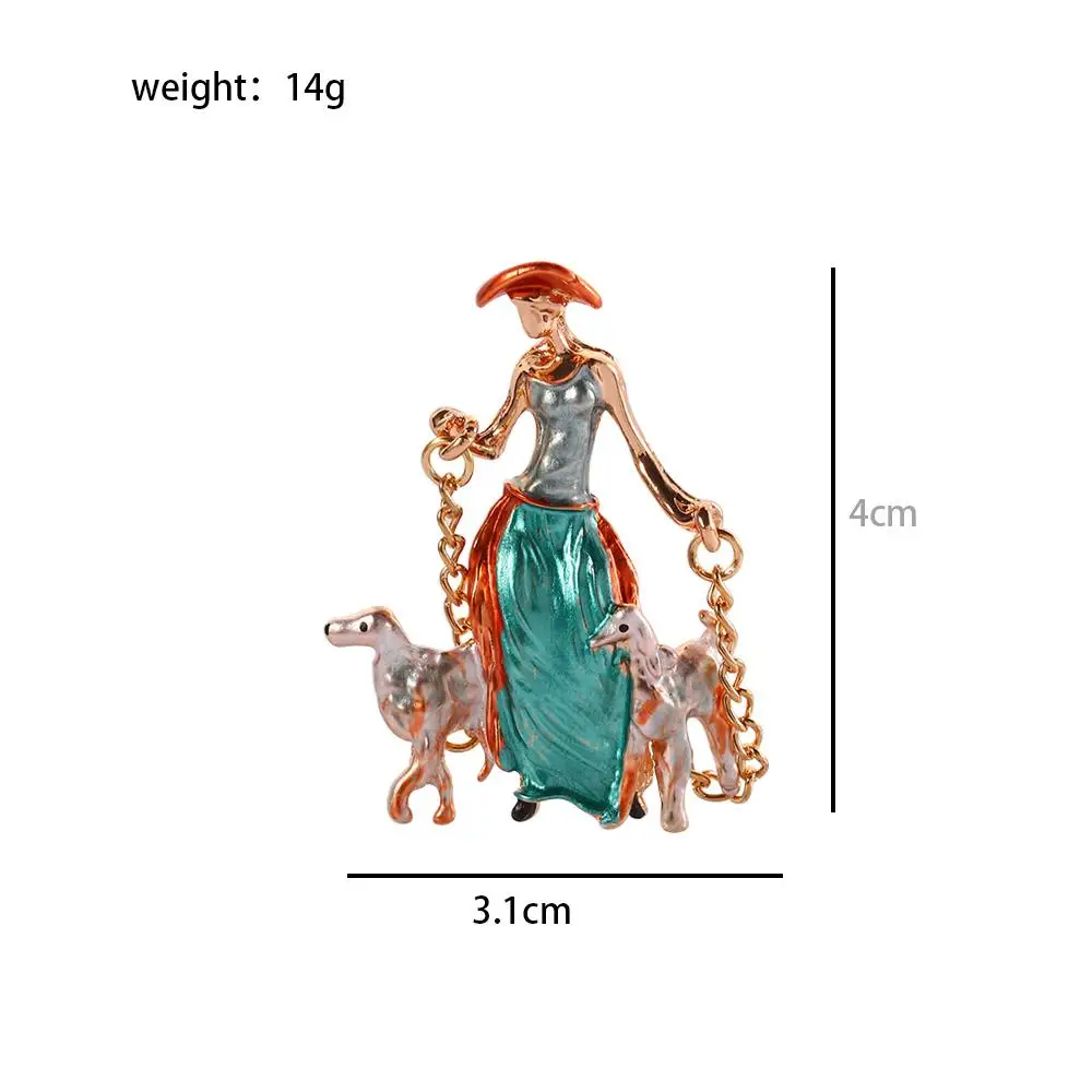 New Lady Two Dogs Brooches Women Alloy Enamel Figure Animal Brooch Pins New Year Gifts Bag Lapel Pins Suit Scarf Clip