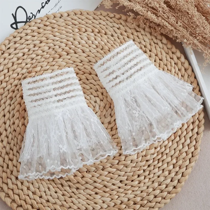 新しい取り外し可能な袖口レースメッシュ偽フレアスリーブ女性プリーツフレアスリーブフリルリストバンド装飾アクセサリー