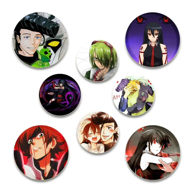 Insignia de Anime Akame Ga Kill, alfileres redondos de botón suaves, broches de personajes creativos bonitos para mochila, decoración de ropa, regalos de moda