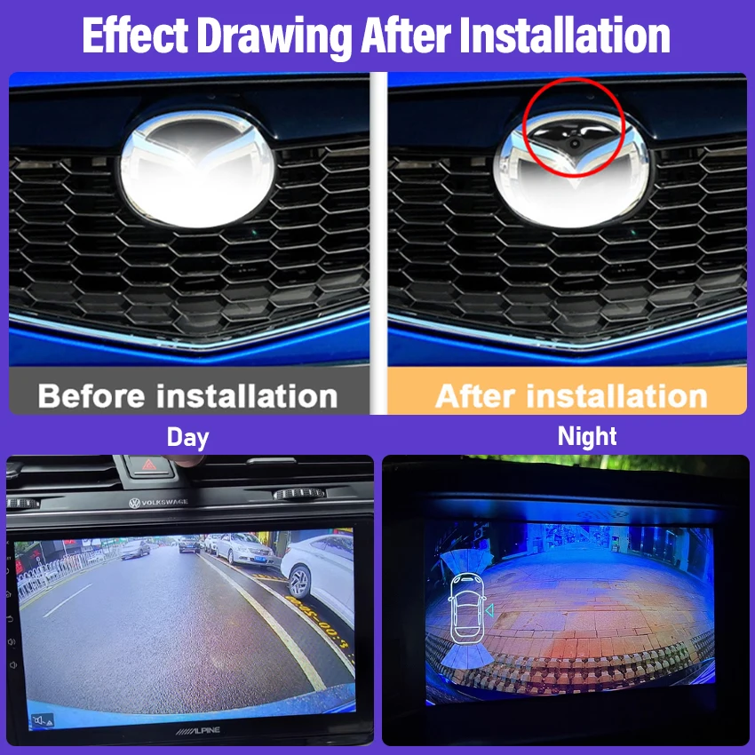For Mazda 2021 2022 CX-30 Car Front View Camera  AHD 1080P HD Night Vision Fisheye Wide Angle 170°Camera Parking Surveillance