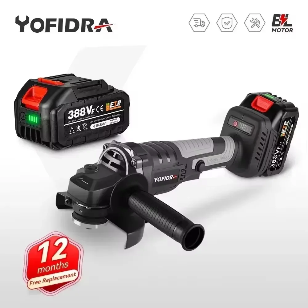 Yofidra 125MM Brushless Angle Grinder 3 Gears Grinding Cutting Polishing Machine Woodworking Power Tool For Makita 18v Battery