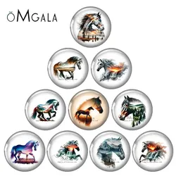 Colorful Watercolor Horse Paintings 12mm/18mm/20mm/25mm Round photo glass cabochon demo flat back Making findings