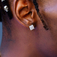 Hip Hop Square Rhinestone Stud Earrings For Men Women Geometric Luxury Shiny Micropavé Zircon Faux Color Stone Ear Studs Jewelry