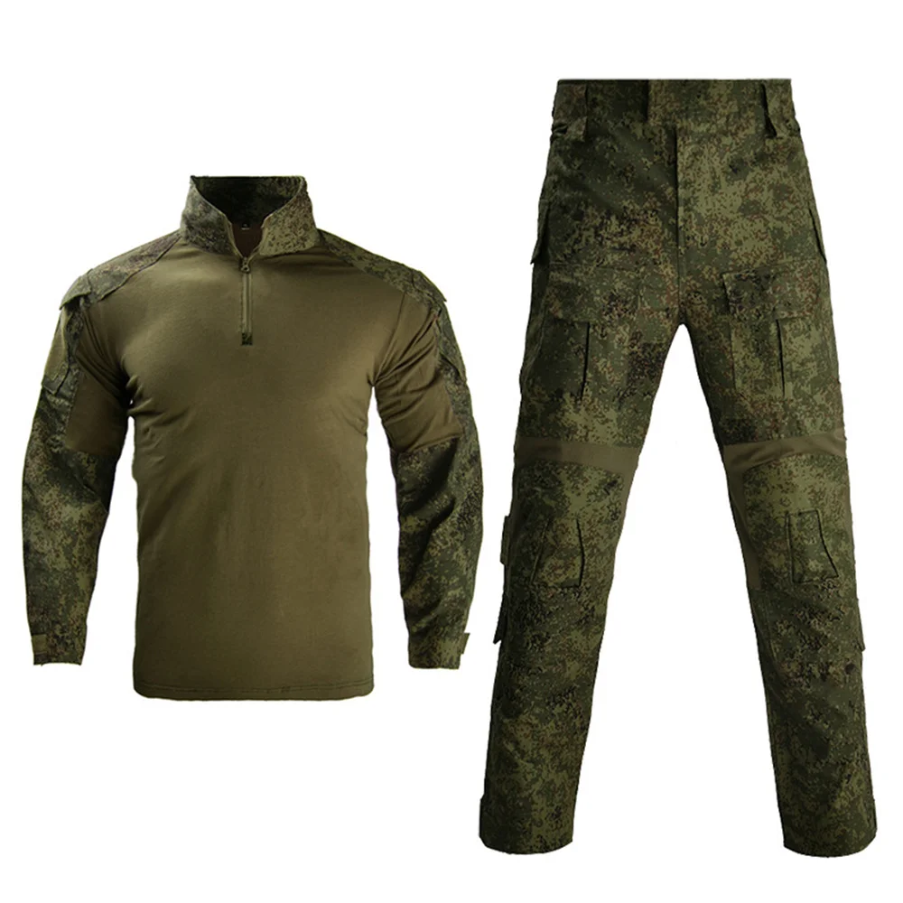 Men Multi Camou Frog Suit G3 Ripstop Tactical Suit Shirts and Pants Half Zip Collar Quick Dry Breathable Pocket Knee Pad Hunting