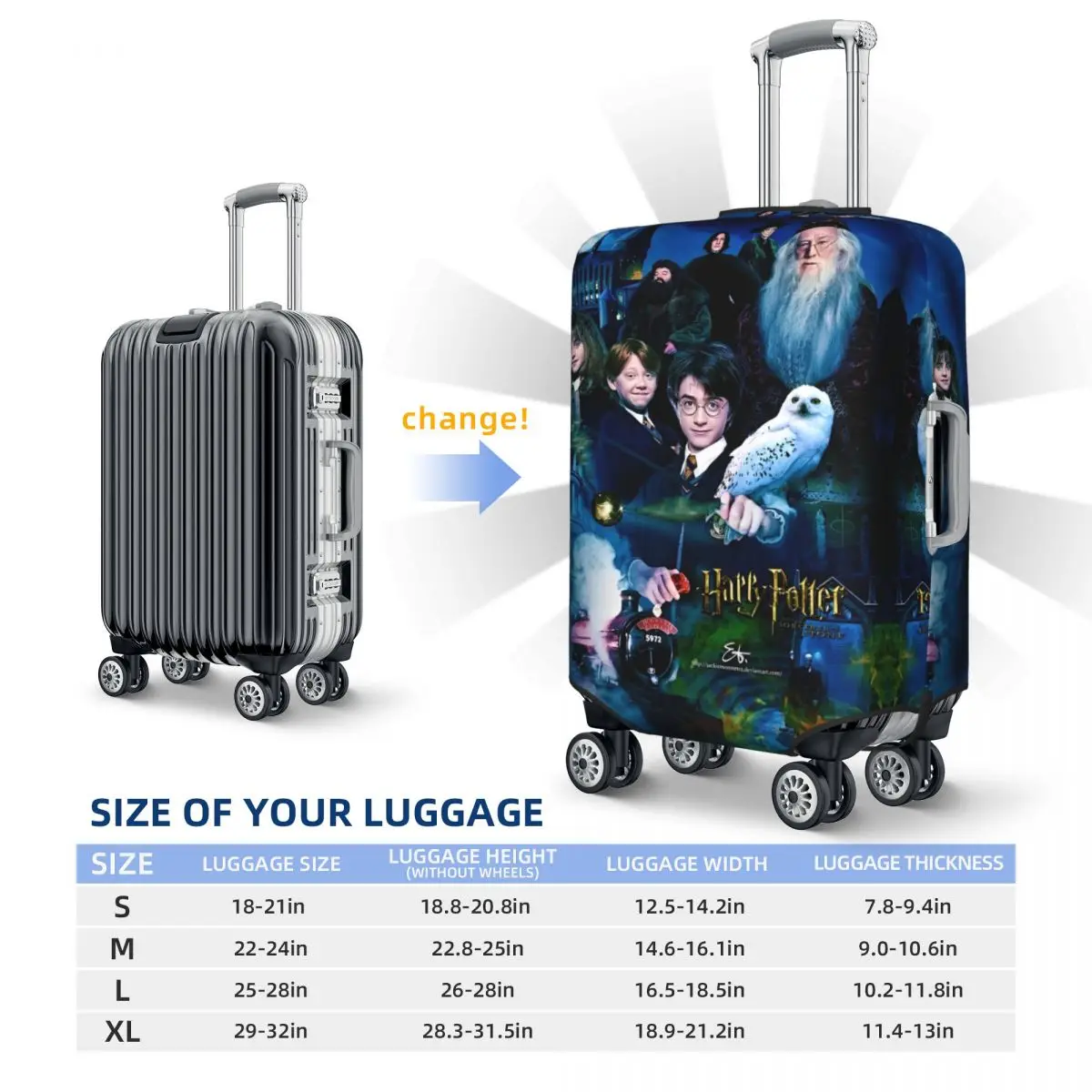 H-HARRY P-POTTER Movie Suitcase Cover Travel Flight Fun Luggage Accesories Protector