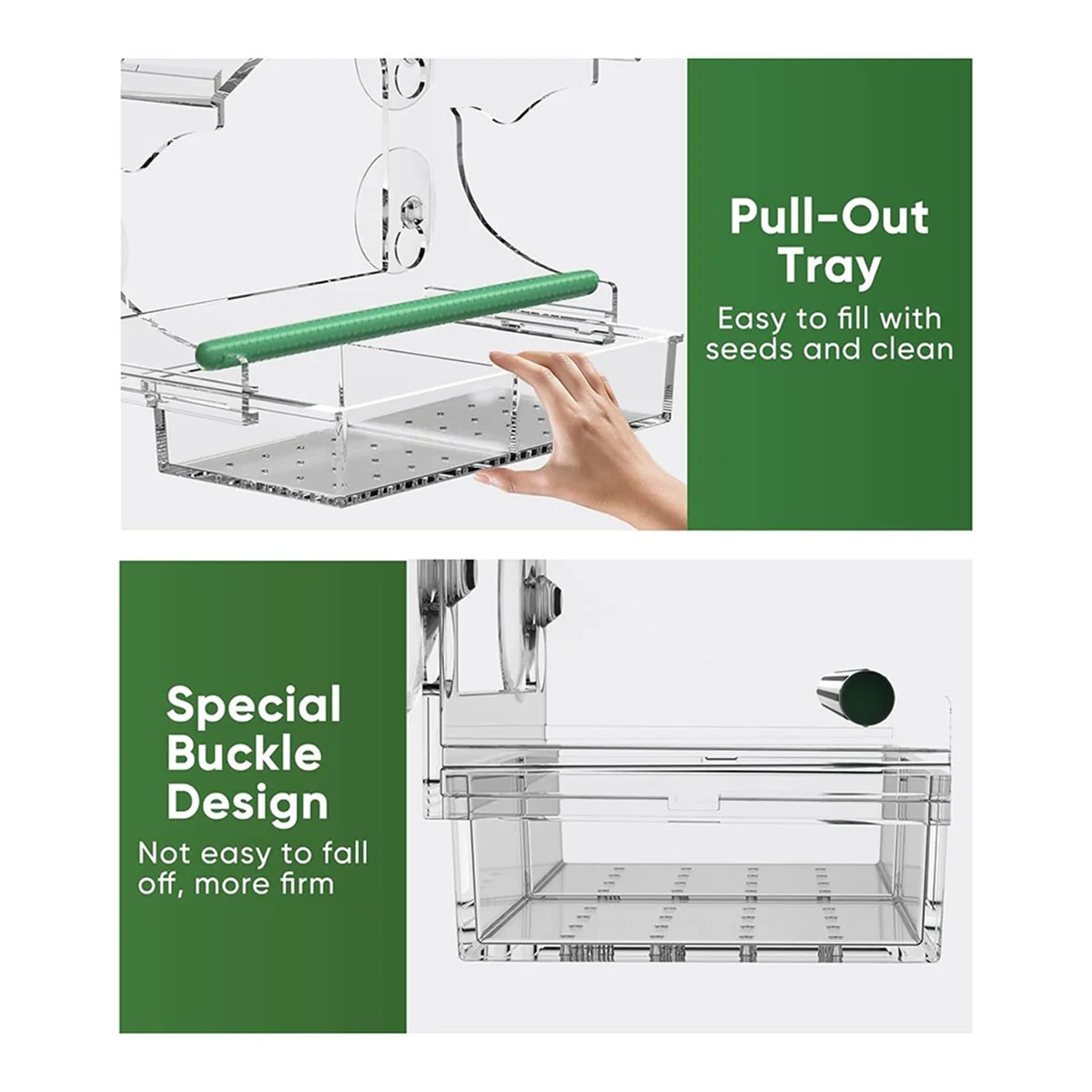 وحدة تغذية طيور نافذة جديدة مع 4 أكواب شفط قوية، وحدة تغذية طيور نافذة شفافة للخارج، بيت طيور أكريليك للنافذة