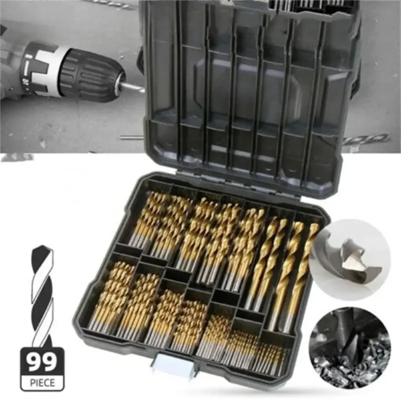 

99pcs 1/4-1/16 Twist Drill Set Anti-rust Wear Protection High Speed Steel Titanium Coated Drill Bit Landing Magnetic bit Brocas