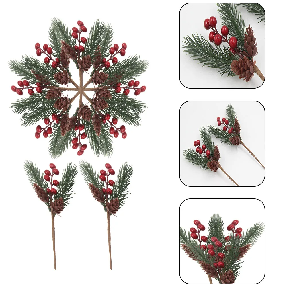 Set of Ten Faux Pines With Berry & Cone Accents For Creating Stunning Displays During the Winter Season In Your Home or Office