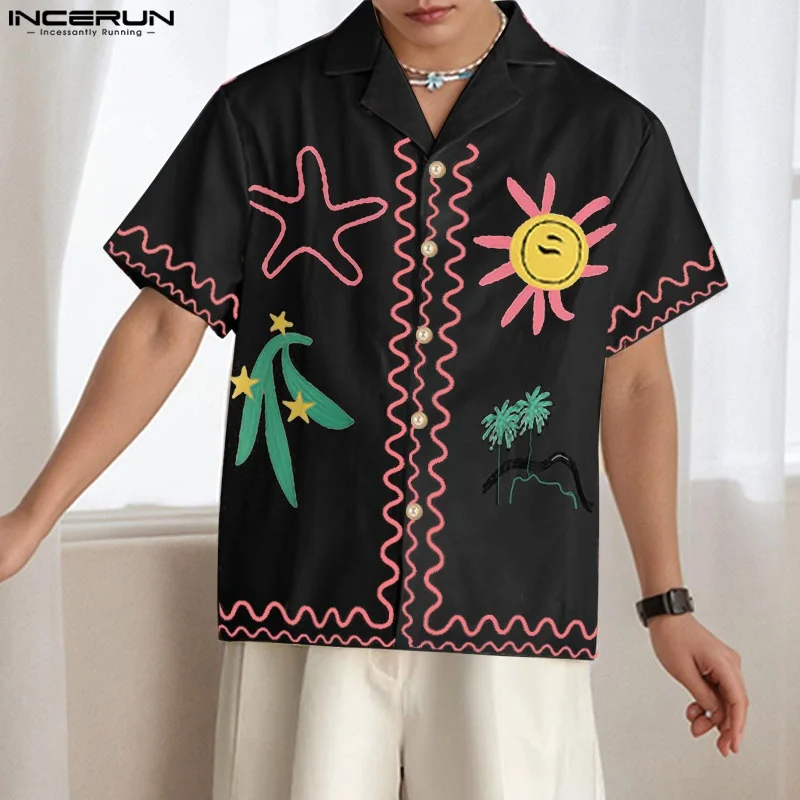 INCERUN hommes chemise impression revers à manches courtes été décontracté hommes dessus de chemise Streetwear vacances mode ample vêtements pour hommes