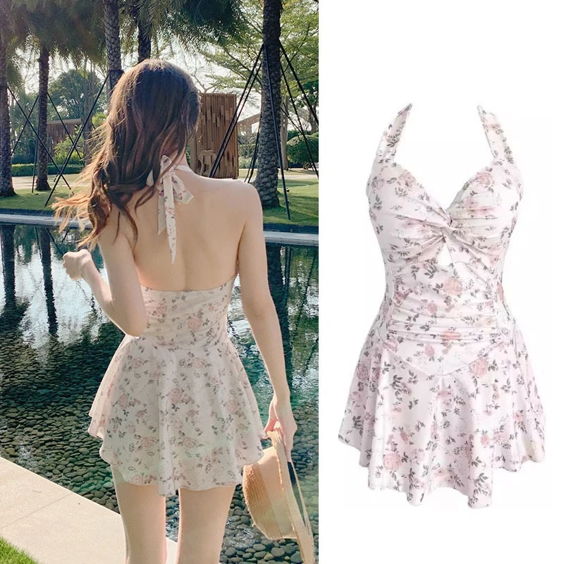 Maillot de bain Hot Spring, robe de bain fine et couvrante pour femme, maillot de bain conservateur à taille haute