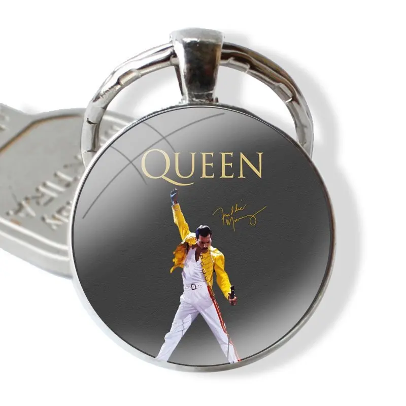 Queen Rock Group Keychain Handmade Glass Cabochon Key Ring Holder Pendant Key Chains