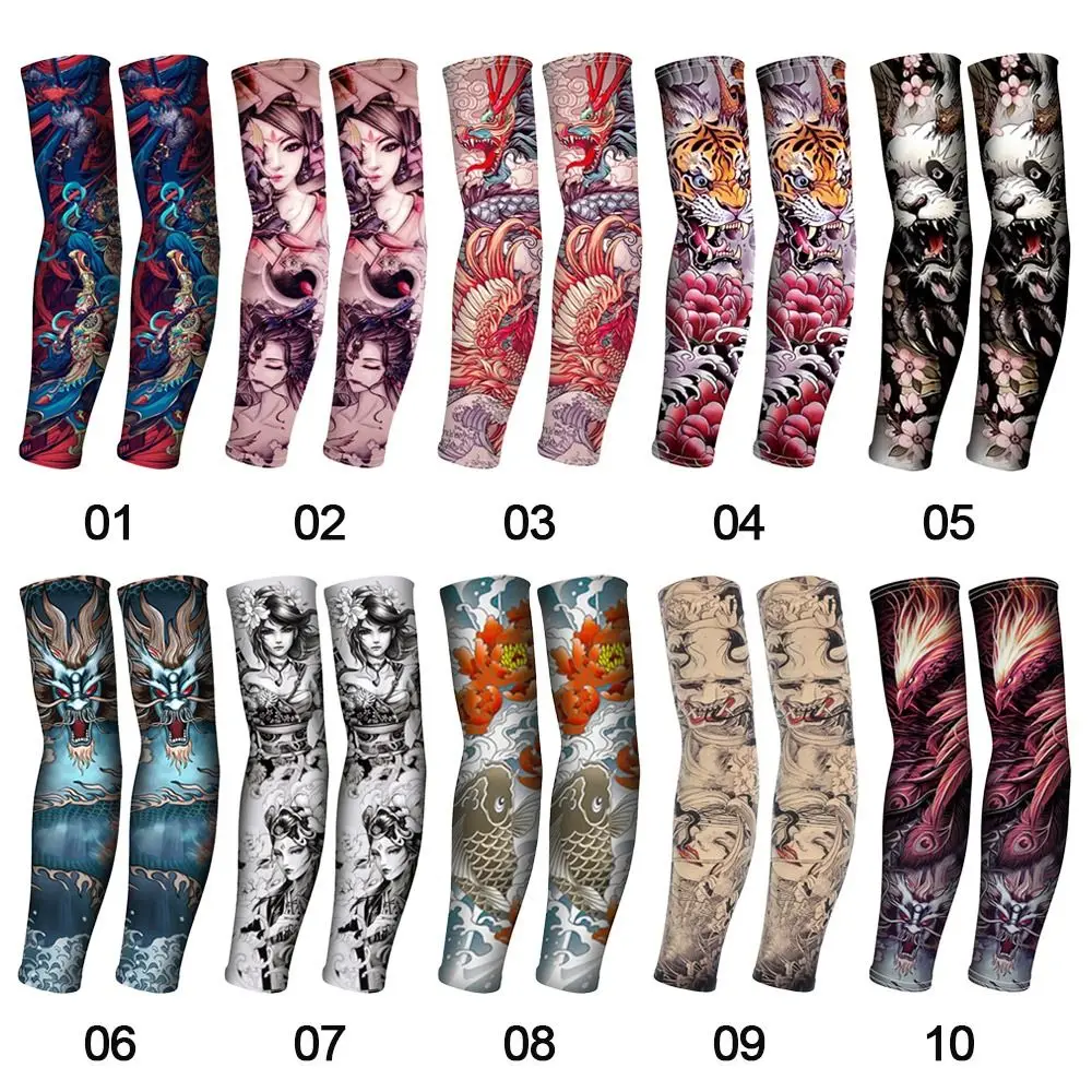 1Pair New Flower Arm Tattoo Sleeves Seamless Outdoor Riding Sunscreen Arm Sleeves For Men Women Sun Uv Protection Arm Warmers