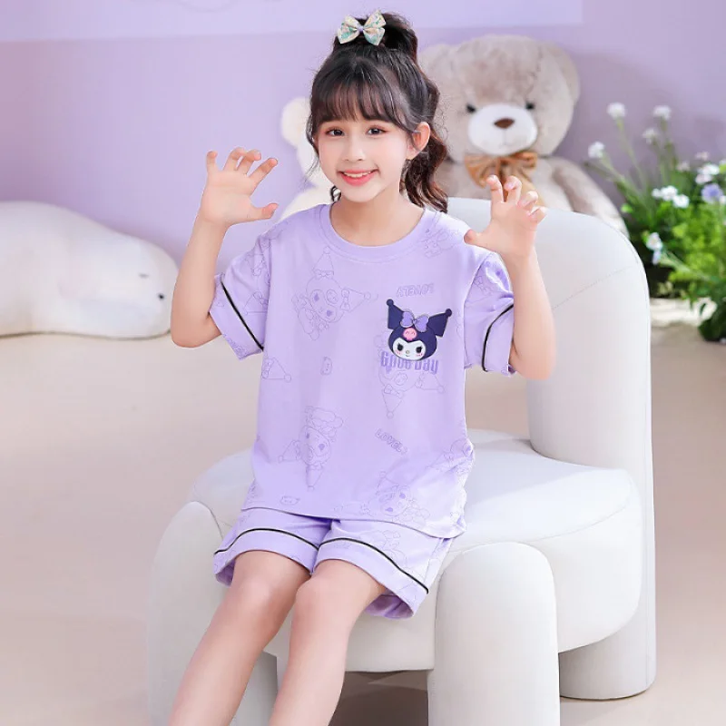 

Sanrios Kids Cotton Kuromi Pajamas Set Cinnamoroll My Melody Cartoon Casual Homewear Cute Loose Nightwear Anime Girl Gift