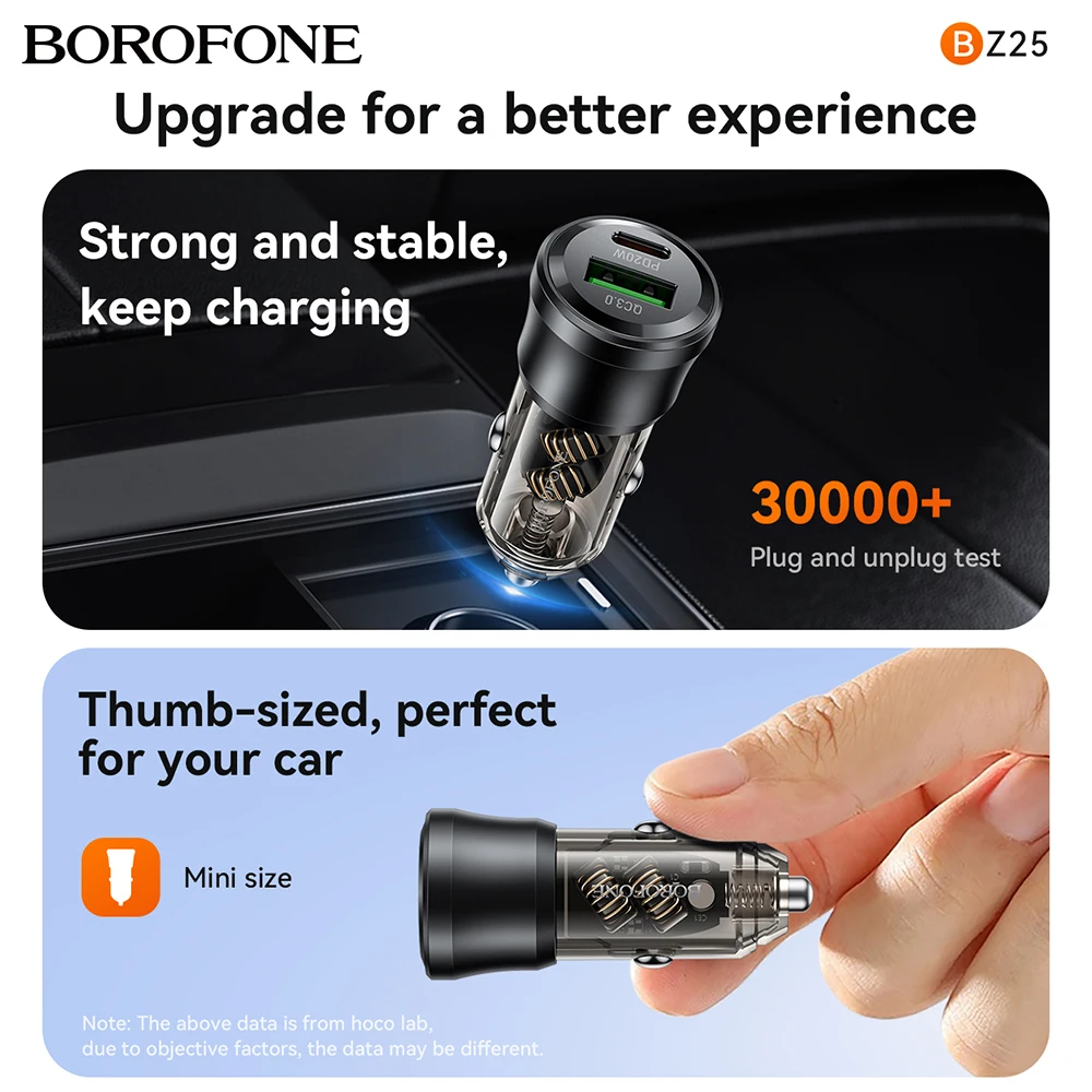 BOROFONE BZ25 PD38W Car Charger Fast Charger For Mobile Phone Cigaret Socket USB C Quick Adapter Auto Charging Head For iPhone
