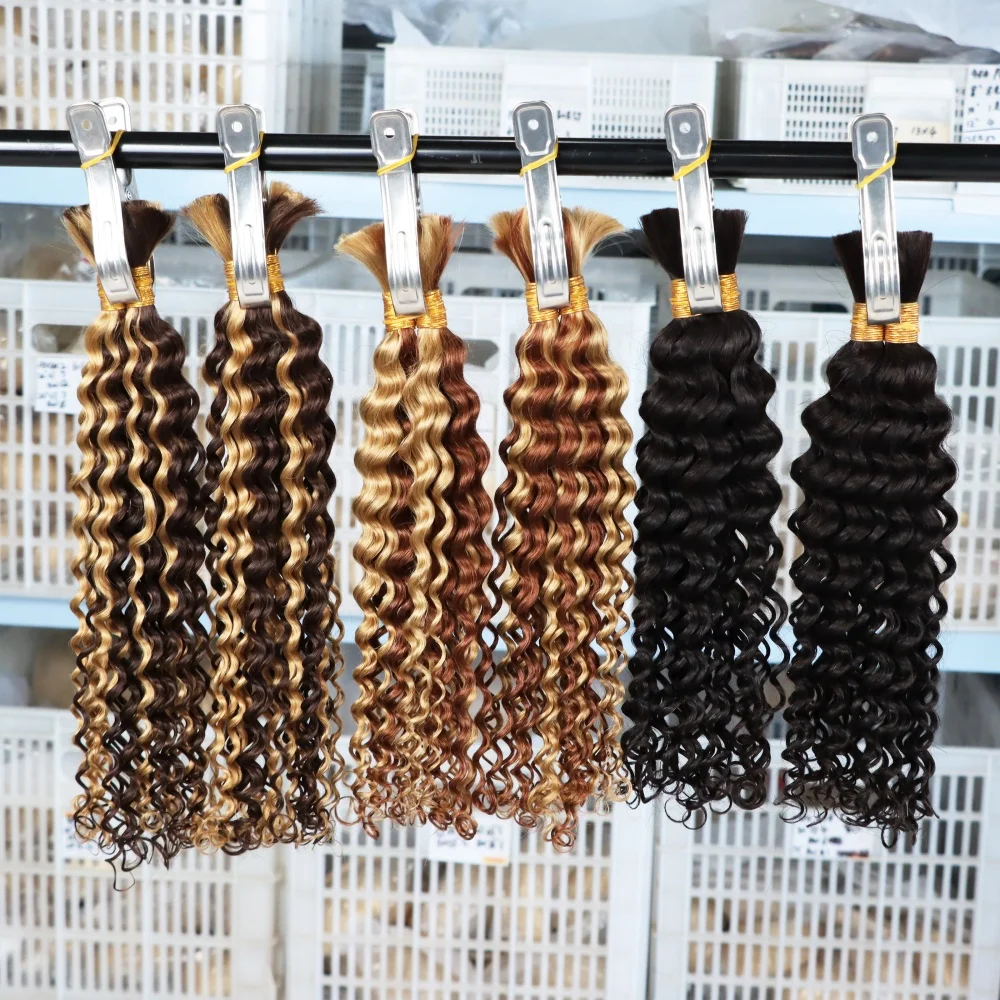 100% حزم شعر تجديل الإنسان لا لحمة موجة عميقة السائبة الشعر البشري لتضفير وصلات شعر بوهو الضفائر Knotless البوهيمي