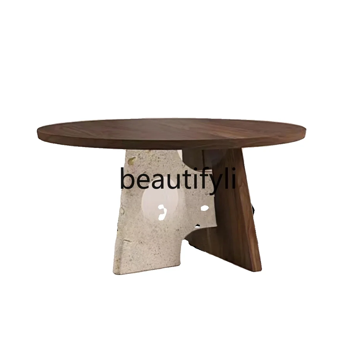 

Retro Nordic solid wood dining table, simple modern designer round dining table, creative household cave stone table