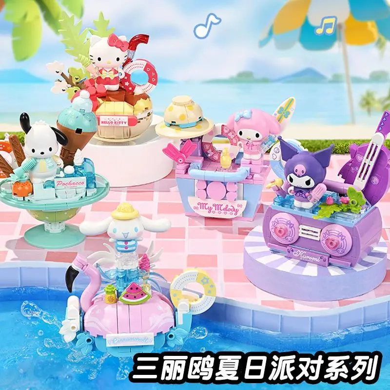 

Hello Kitty Melody Sanrio, летний бассейн Kuromi, большие уши, собака, строительные блоки, игрушка, детский подарок, настольные украшения в качестве подарков для девочек