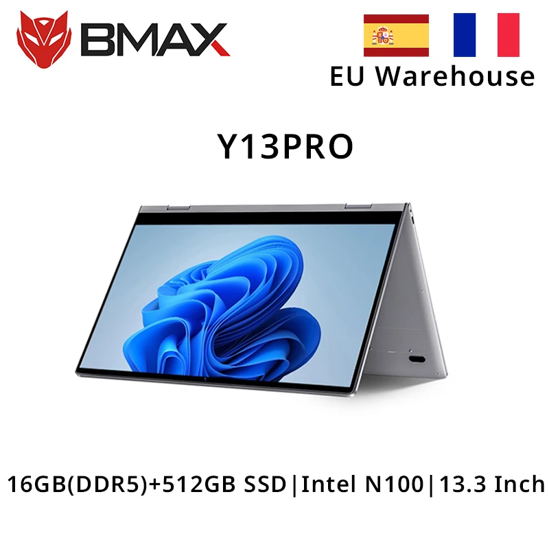 BMAX Y13PRO 360° Laptop 13.3 inch Notebook Windows 11 16GB RAM LPDDR5 512GB SSD 1920*1080 IPS Intel N100 laptops Computer