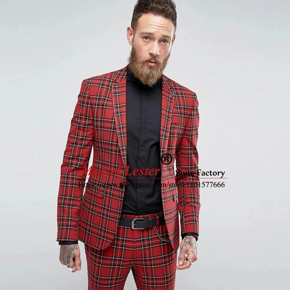 Italian Designer Business Suit Men Plaid Check Prom Blazer Single Breasted 2 Pieces Formal Party Wedding Tuxedos Customized 2025